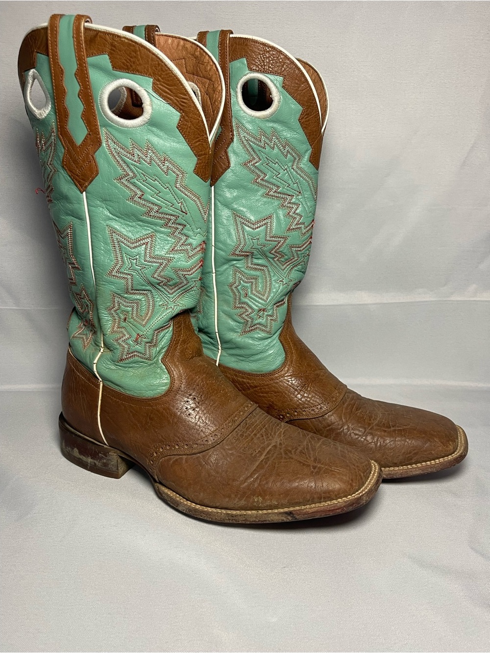 Rocky Cowboy Boots Men’s 11W Turquoise Brown Embroidered Western